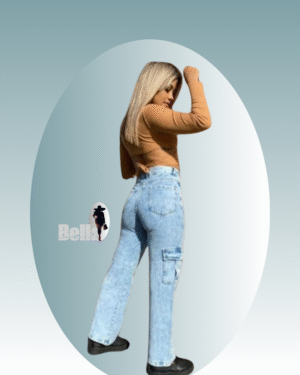 Jeans wide leg cargo celeste